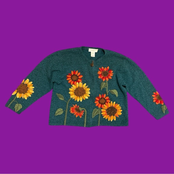 Y2K Susan Bristol Sunflower Zip-Up Sweater - Picture 5 of 5